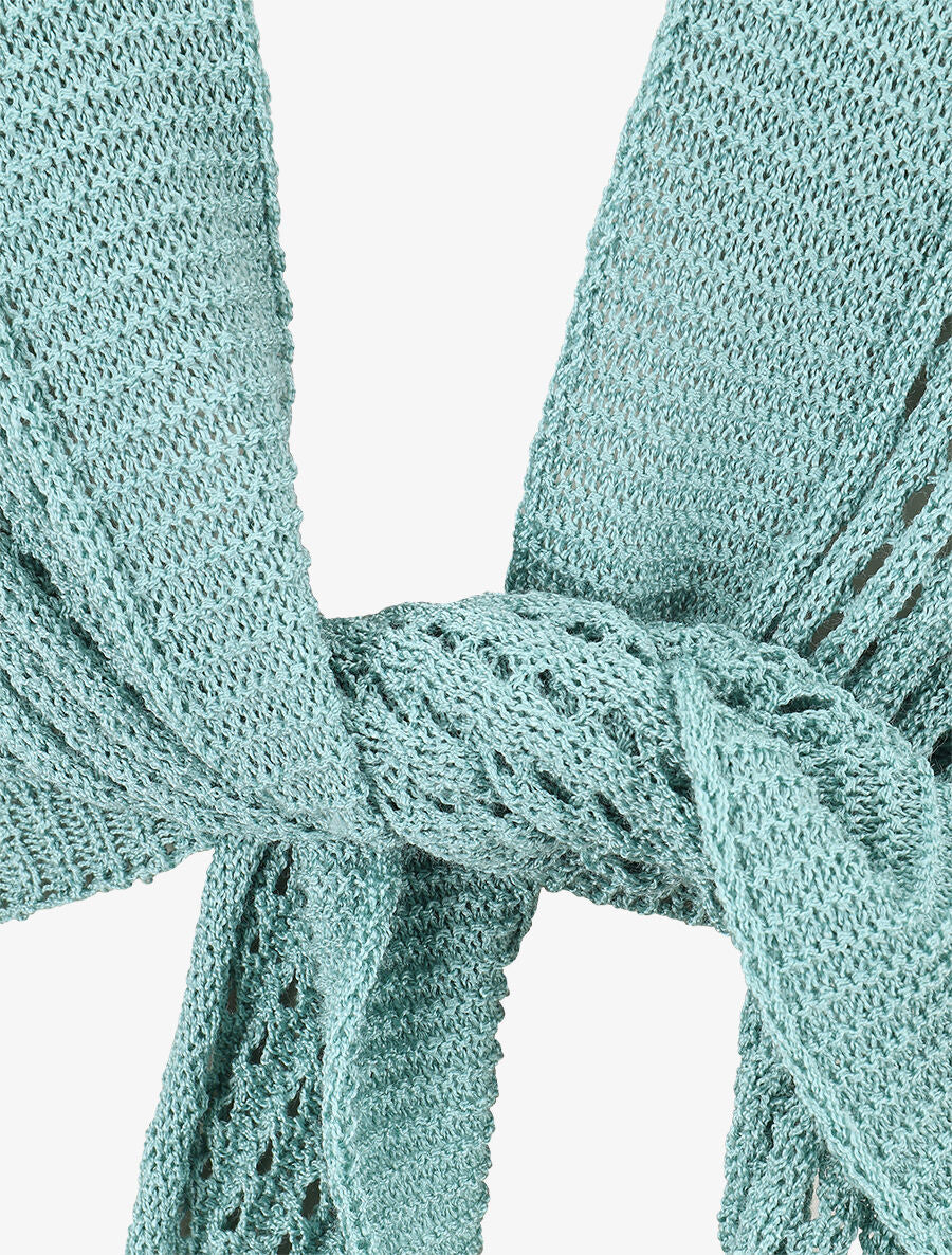 Gilet ajouré à nouer - Turquoise - 3