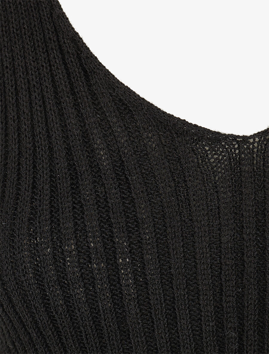 Débardeur côtelé en maille à col V - Noir - 3