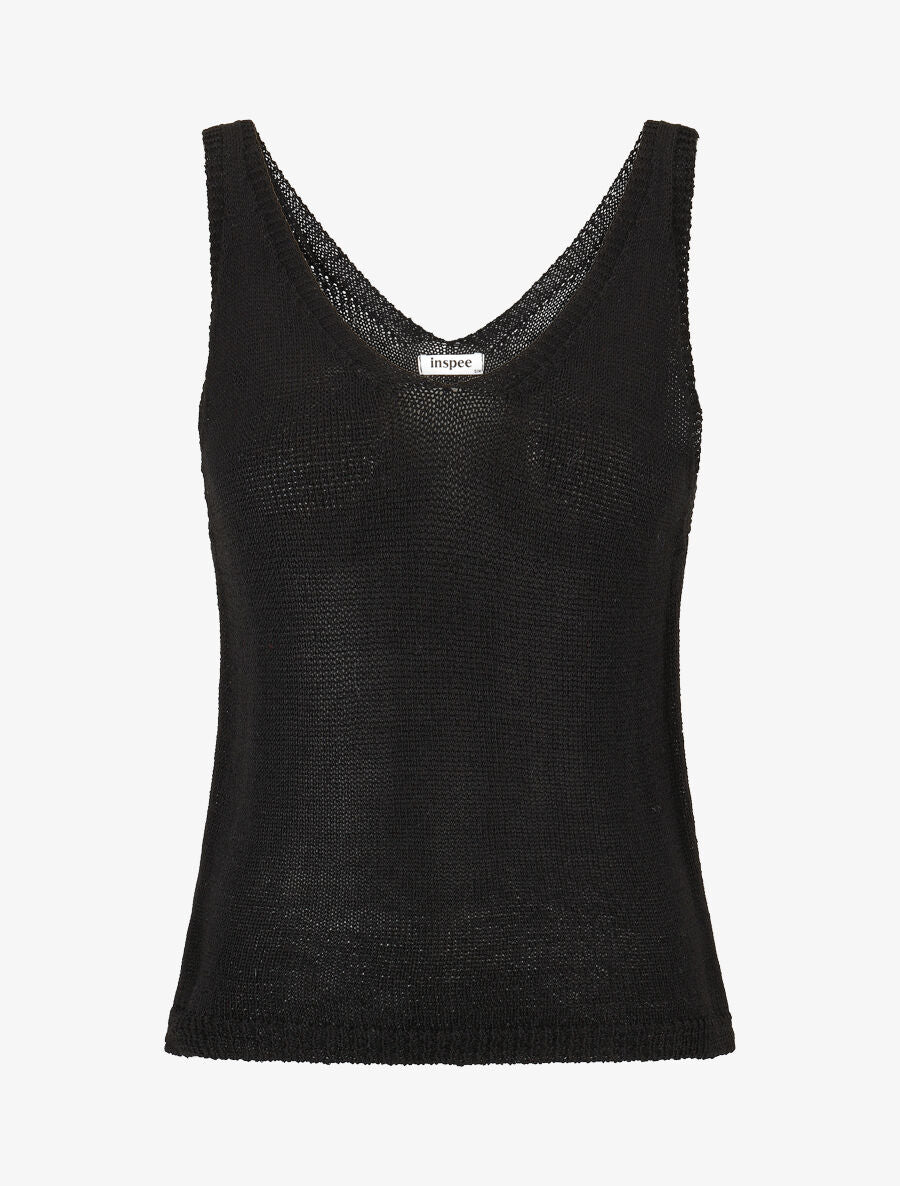 Débardeur en maille à col V - Noir - 1