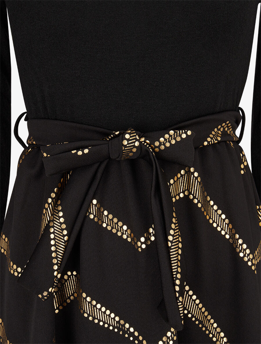 Robe patineuse à imprimés dorés - Noir - 3