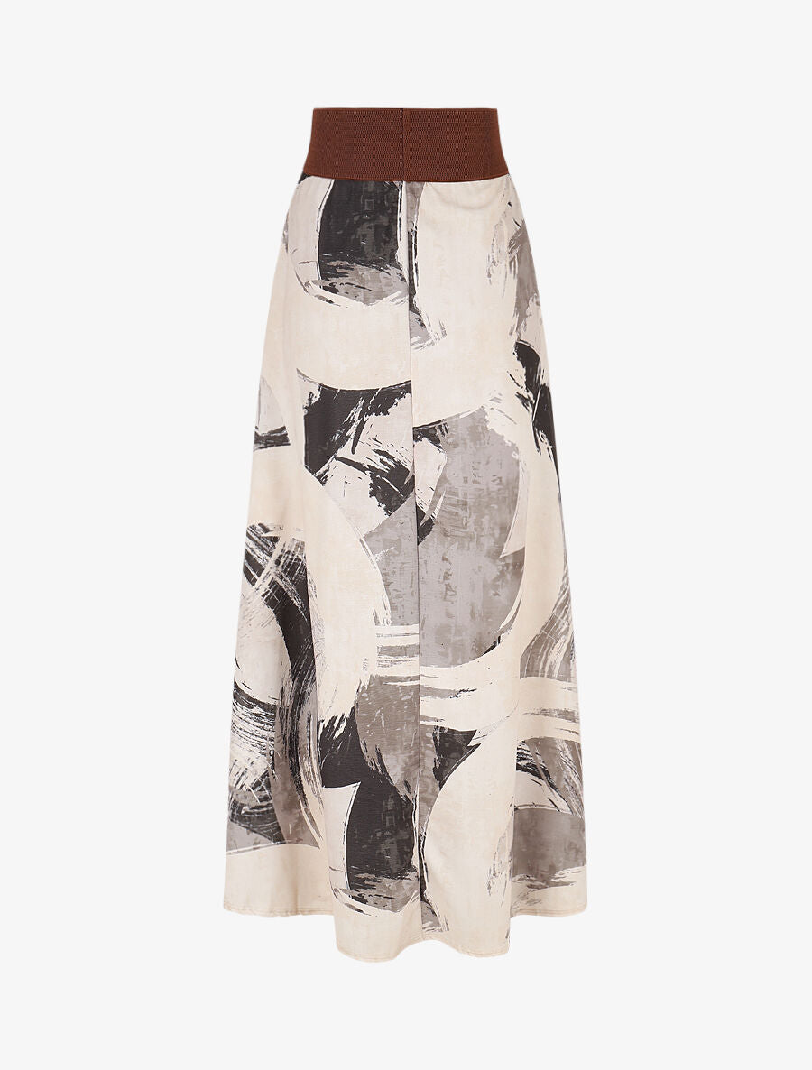 Jupe longue évasée imprimé abstrait - Noir - 2