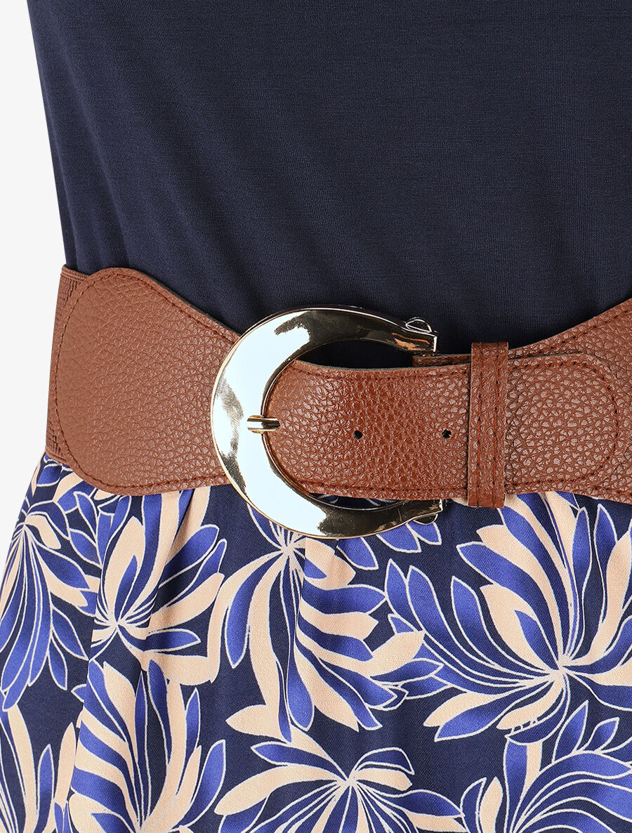 Robe bicolore imprimé floral - Marine - 3