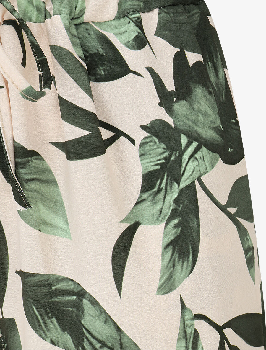 Pantalon imprimé feuillage à taille élastiquée - Kaki - 3