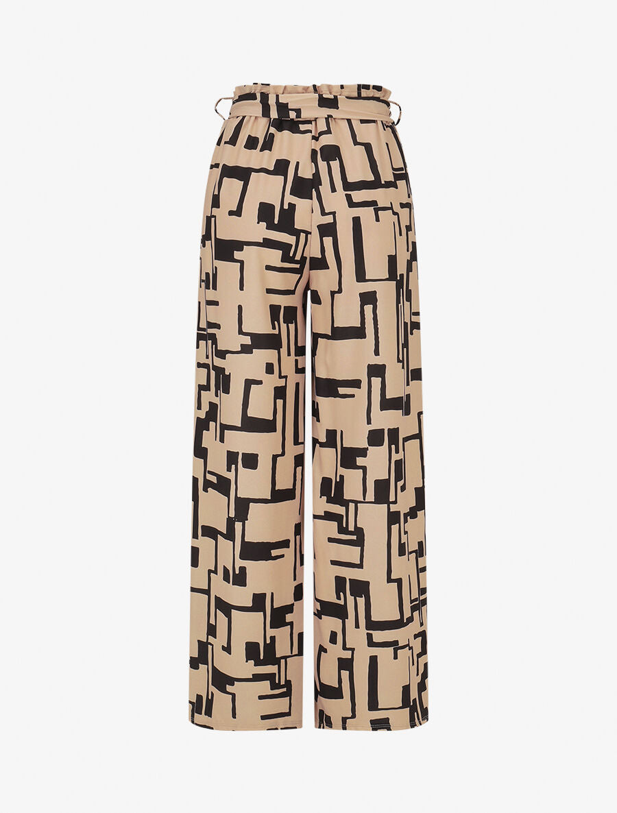 Pantalon fluide à imprimé graphique - Beige - 2