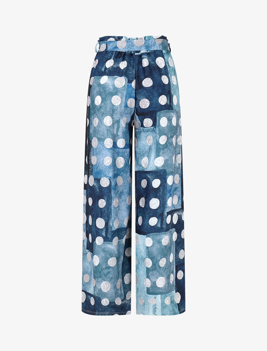 Pantalon fluide à imprimé cercles - Marine - 2