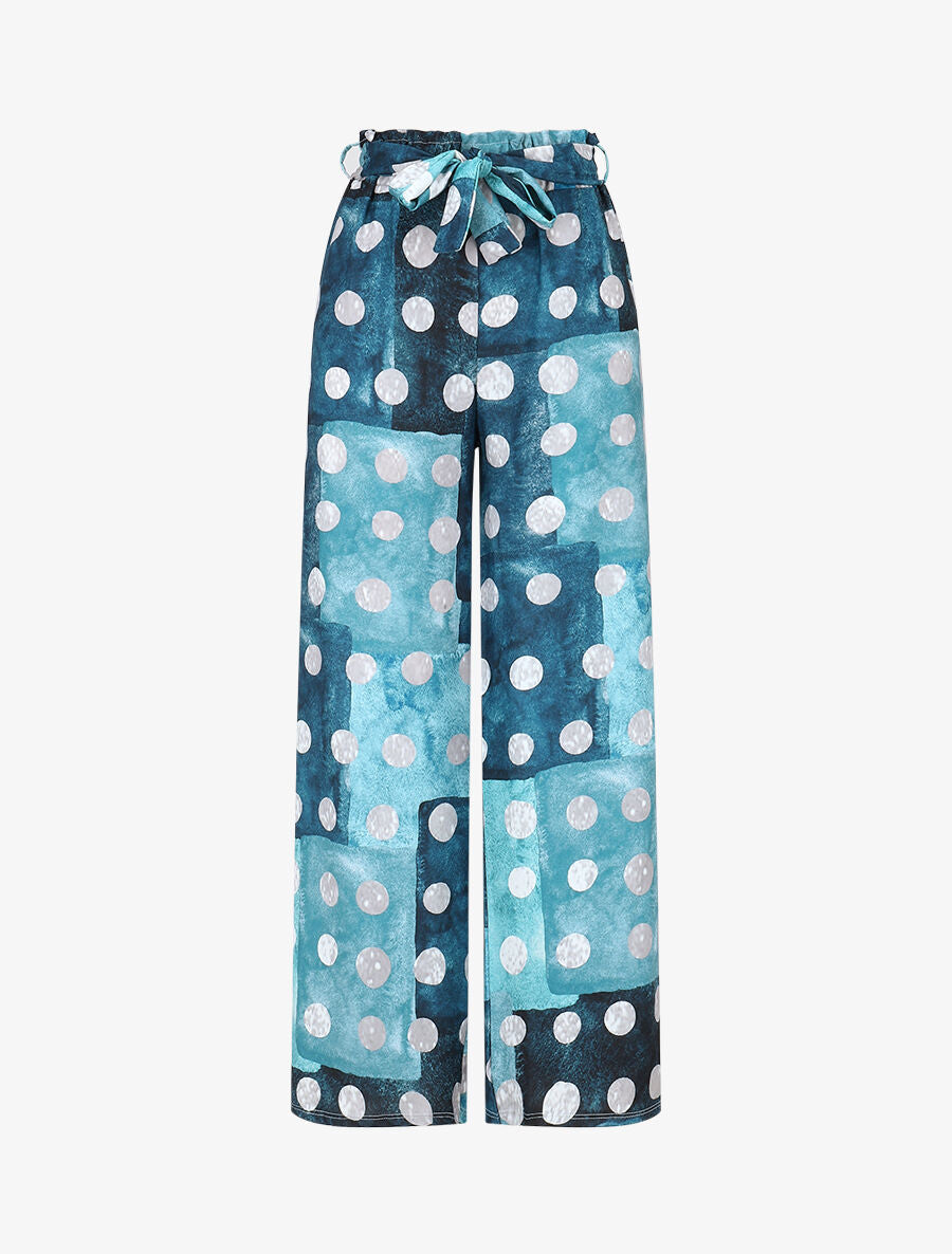 Pantalon fluide à imprimé cercles - Bleu canard - 4