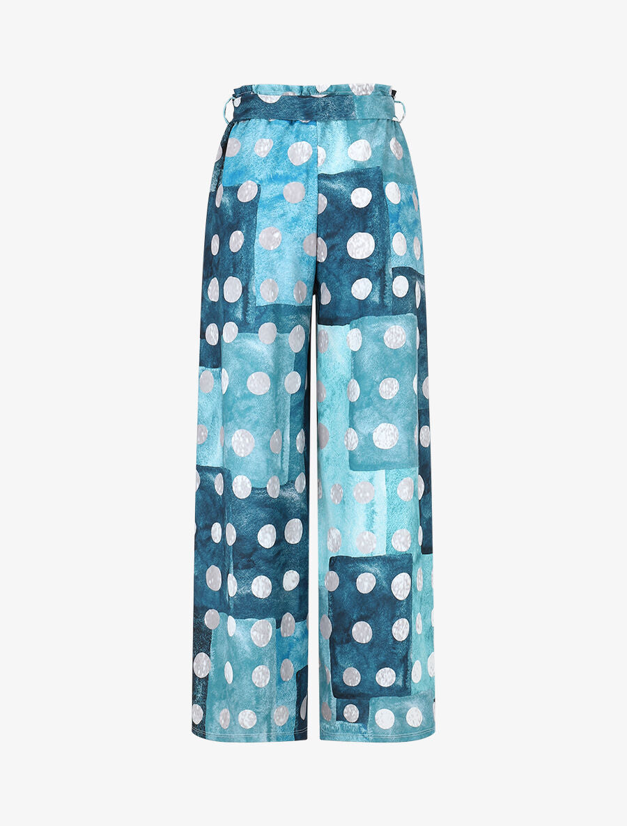 Pantalon fluide à imprimé cercles - Bleu canard - 2