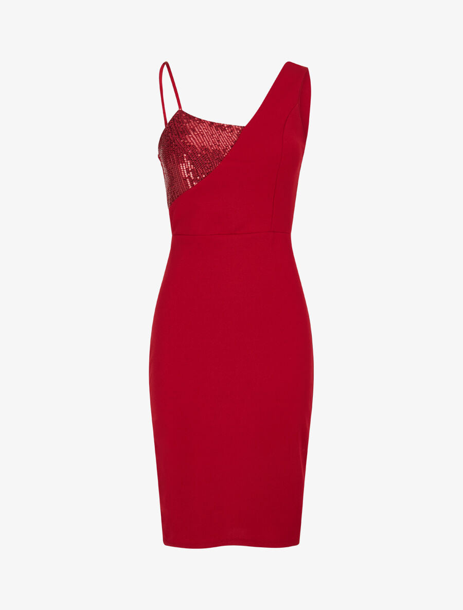 Robe moulante à côté incrusté de sequins - Bordeaux - 1