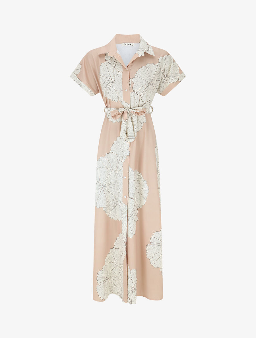 Robe chemise longue imprimé floral - Beige - 4