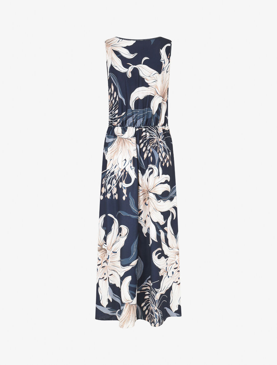 Robe longue élastiquée imprimé floral - Marine - 2