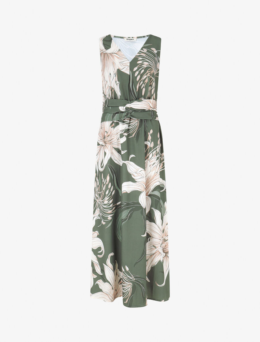 Robe longue élastiquée imprimé floral - Kaki - 4