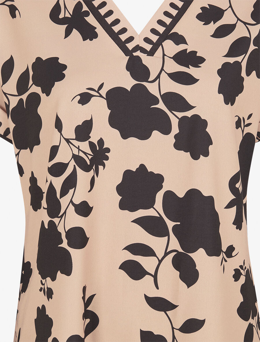 Blouse imprimé floral à col V - Beige - 3