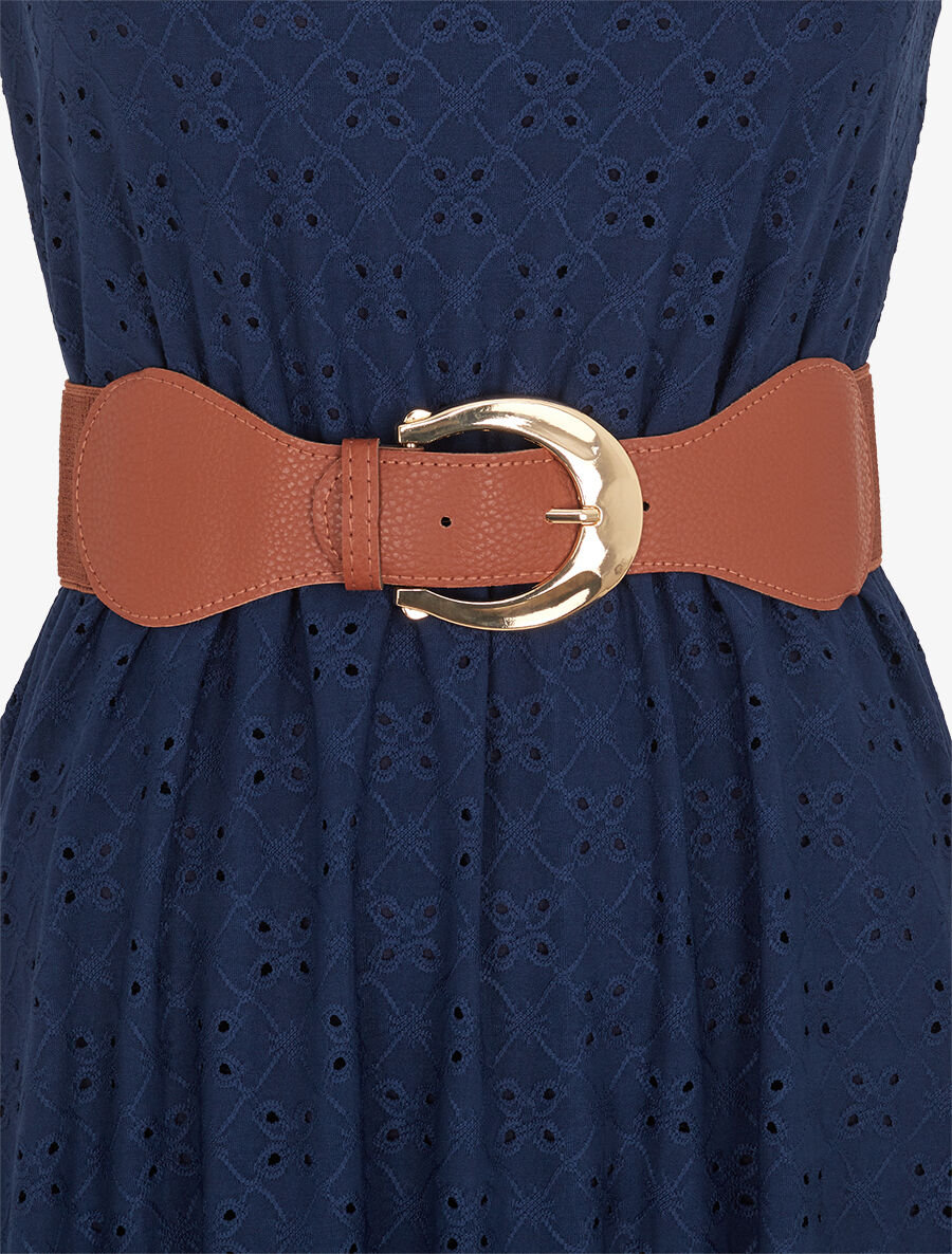 Robe droite unie et ajourée - Marine - 3