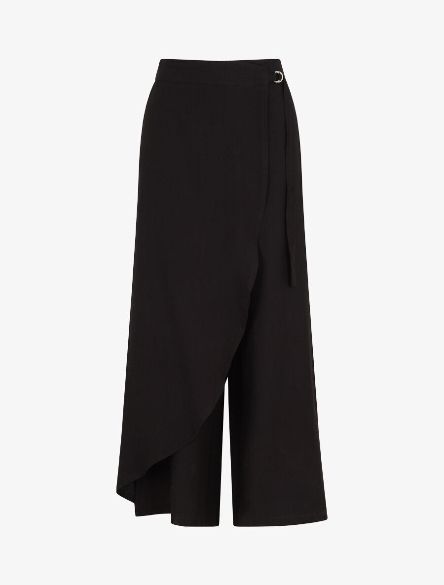 Pantalon droit uni à pan - Noir - 4