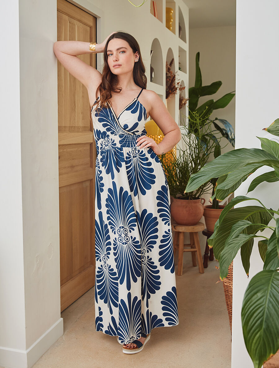 Robe longue à taille élastiquée imprimé fantaisie - Marine - 4
