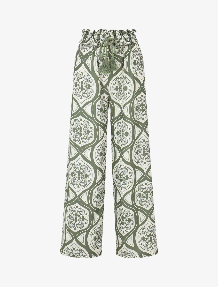 Pantalon élastiqué à imprimé graphique - Kaki - 4