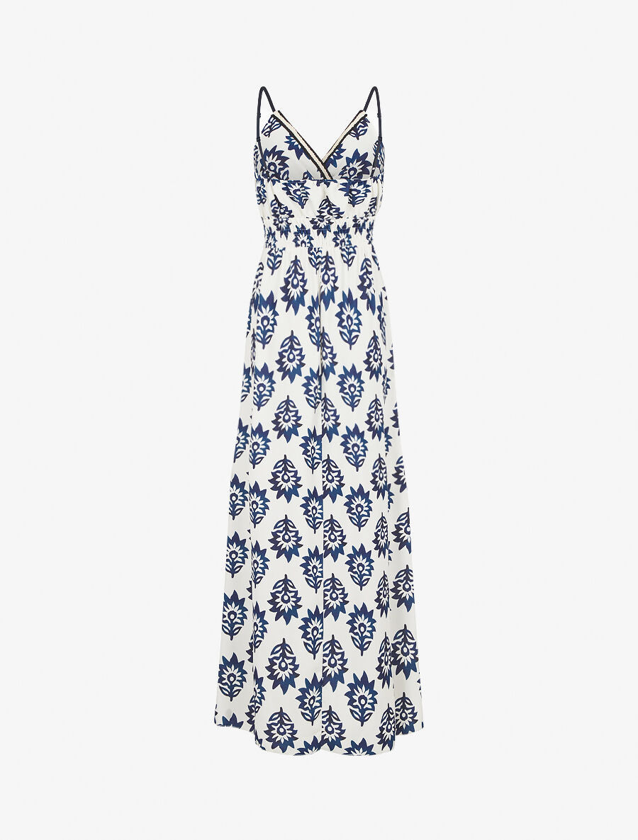 Robe longue à taille élastiquée imprimé floral - Marine - 2
