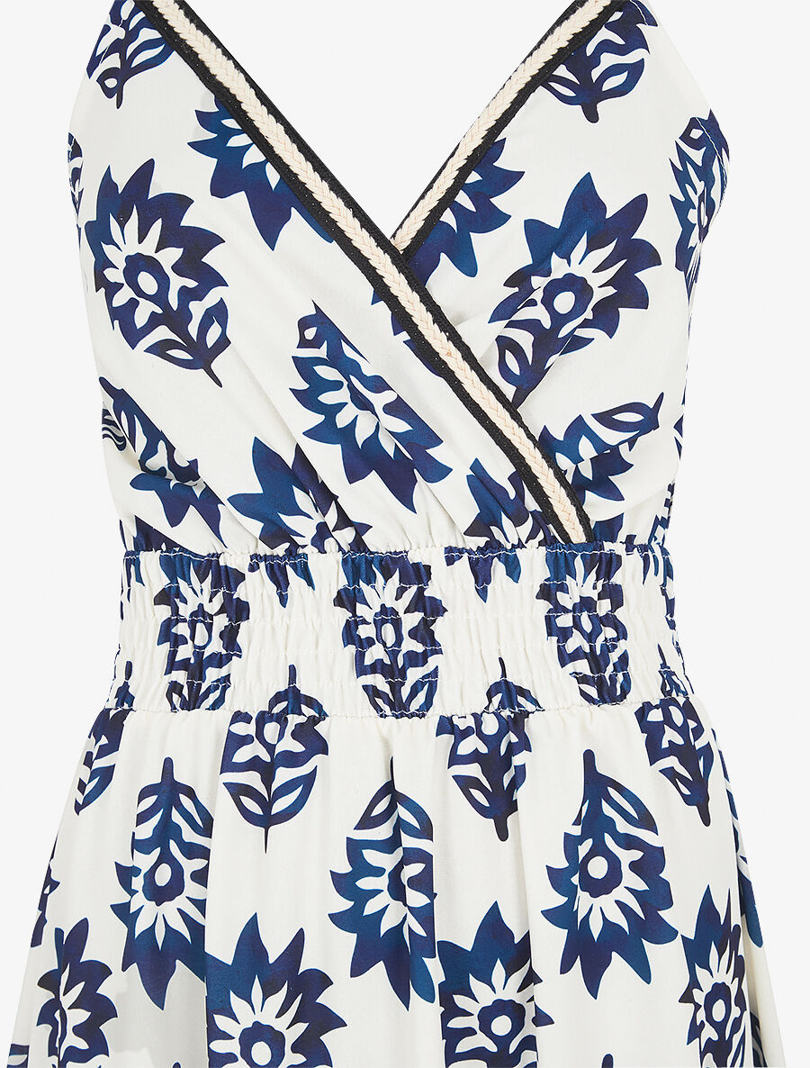 Robe longue à taille élastiquée imprimé floral - Marine - 3