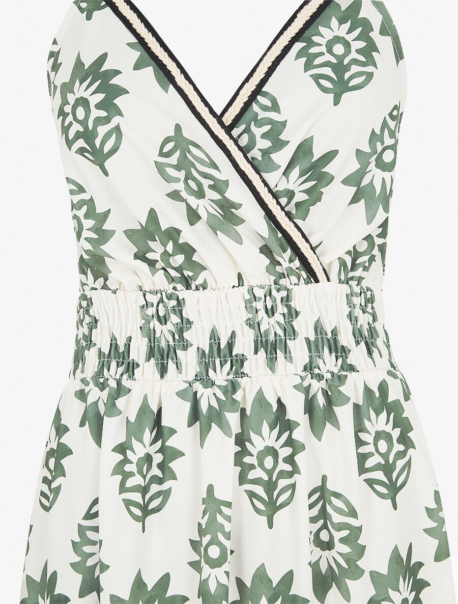 Robe longue à taille élastiquée imprimé floral - Kaki - 3