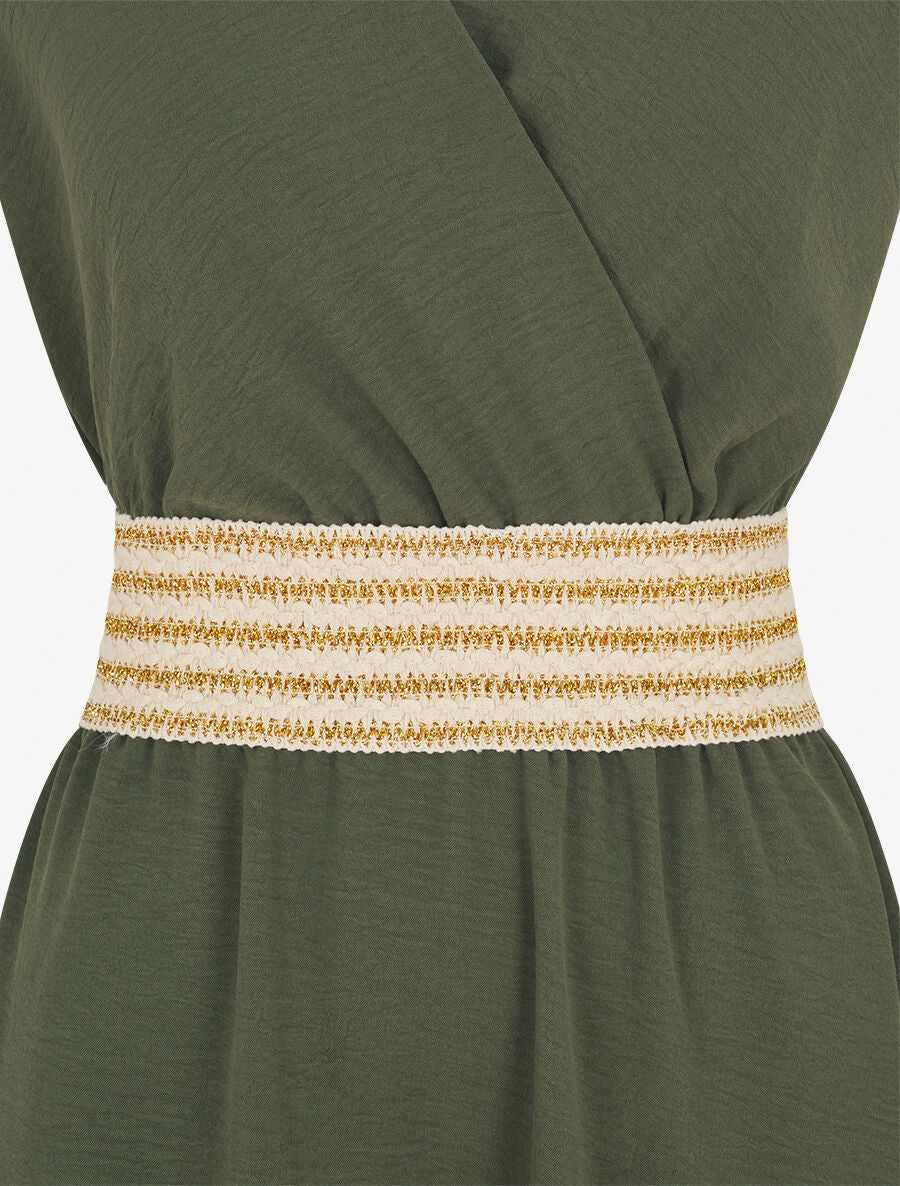 Robe unie à bande élastiquée - Kaki - 3