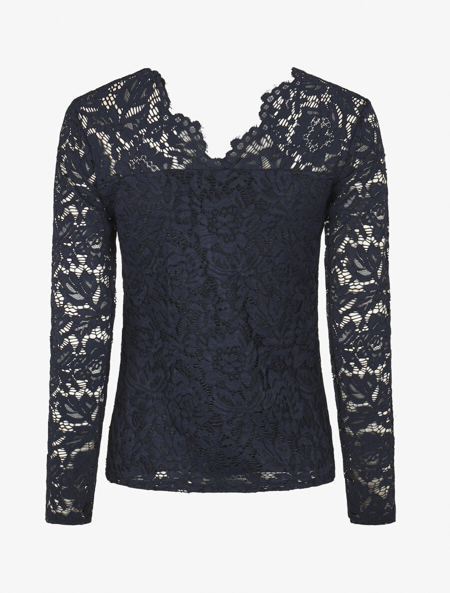 Top uni en dentelle - Marine - 2
