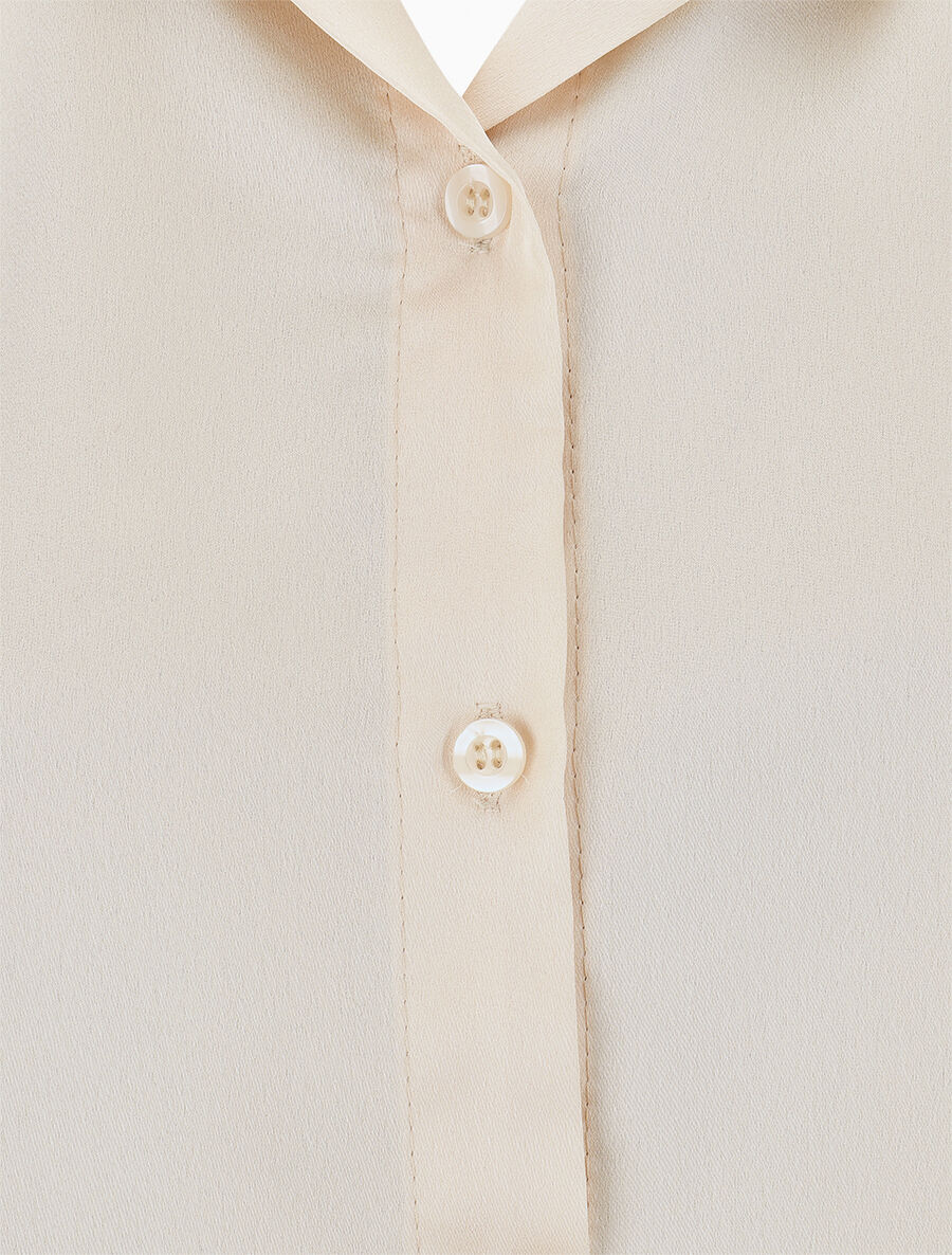 Body satiné style chemise sans manches - Beige - 3