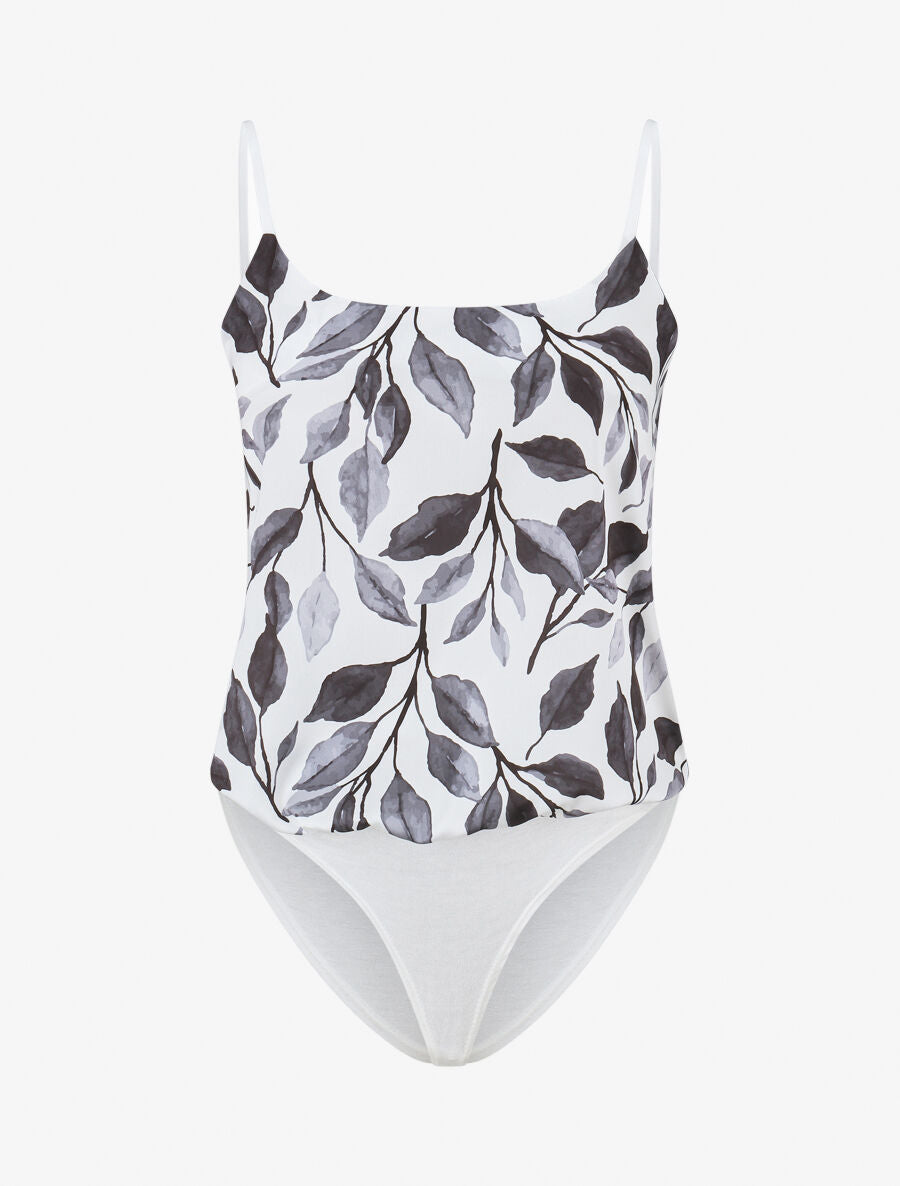 Body style caraco imprimé feuilles - Noir - 1