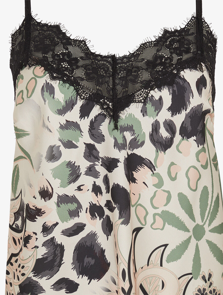 Caraco imprimé foulard à détail dentelle - Noir - 3