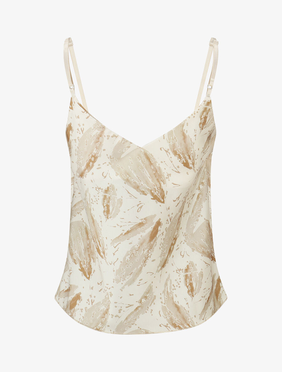 Caraco satiné imprimé feuilles fantaisies - Beige - 2