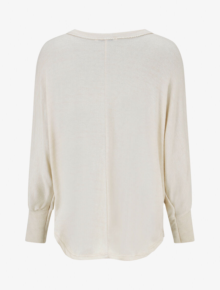 Pull fin droit flocage stylisé irisé - Beige - 2