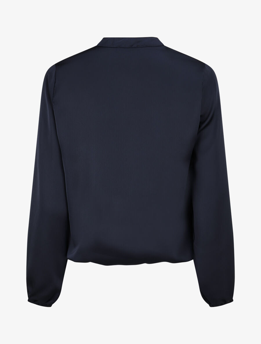 Blouse satinée ornée de broderie - Marine - 2