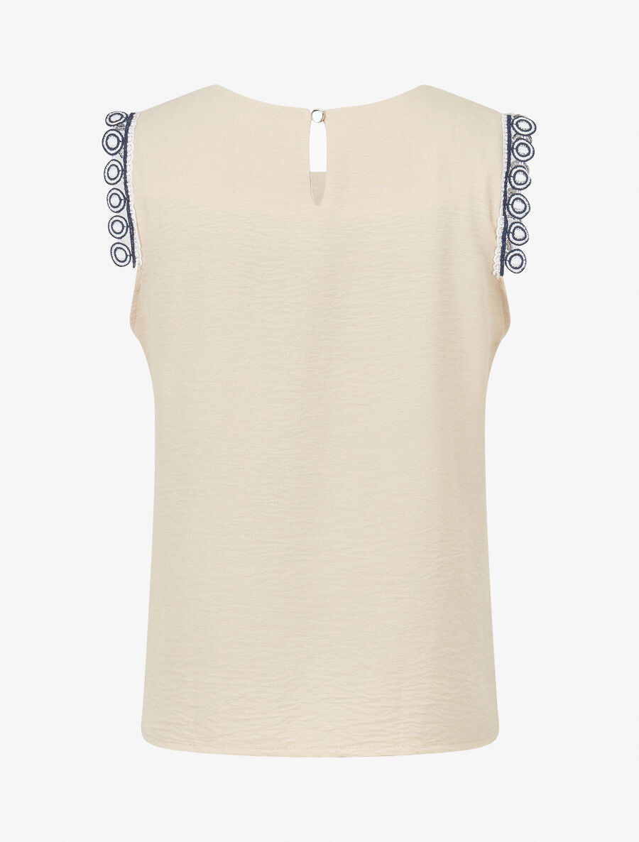 Top uni à détail broderies - Beige - 2