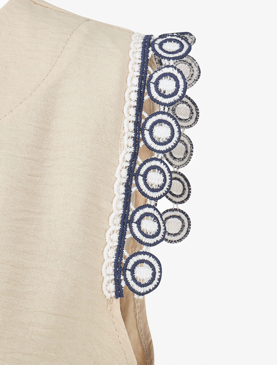 Top uni à détail broderies - Beige - 3