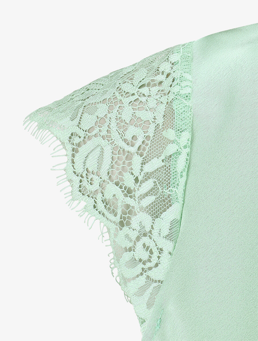 Top satiné à épaules en dentelle - Vert clair - 3