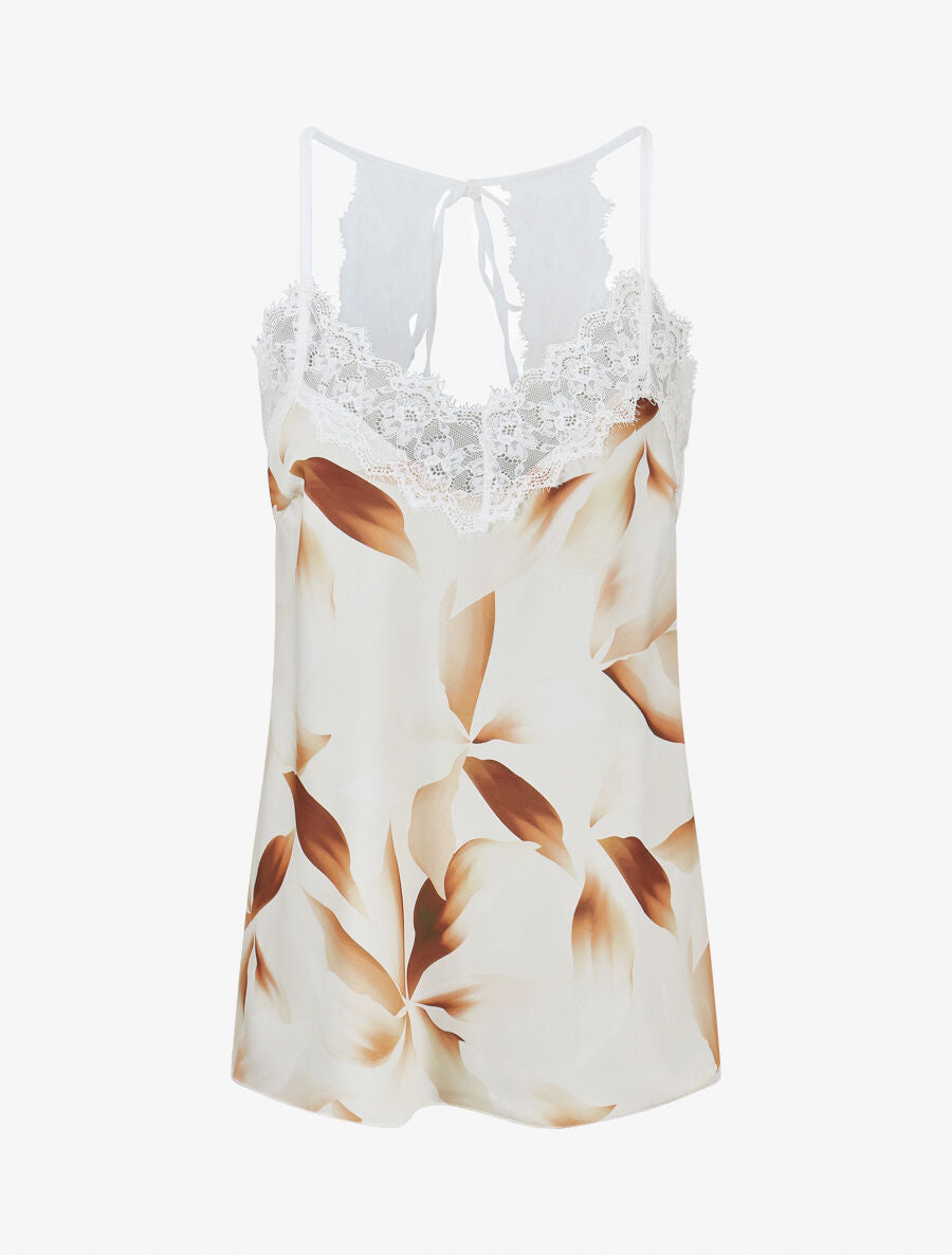 Caraco satiné imprimé pétales - Beige - 1