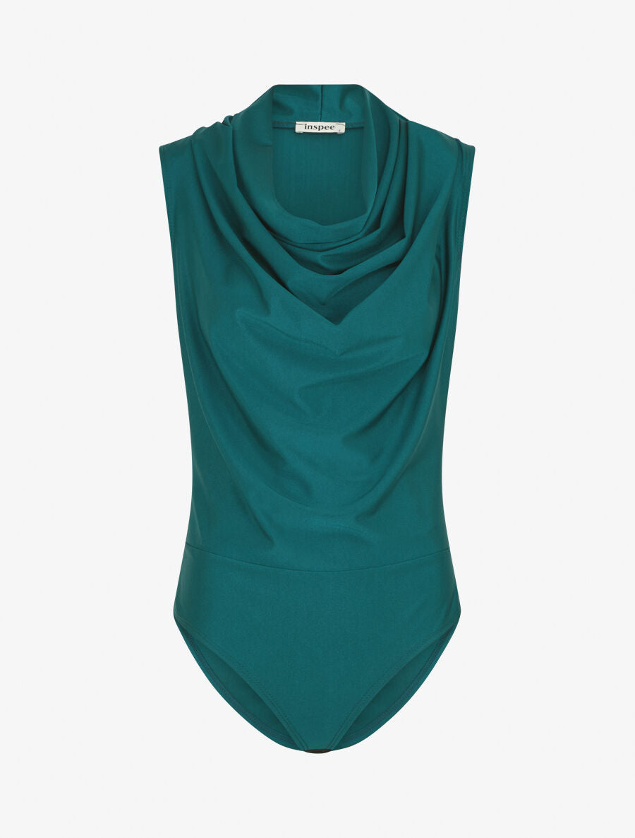 Body satiné à col bénitier - Vert sapin - 1