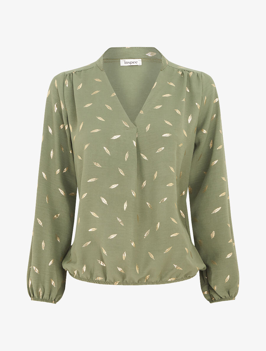 Blouse unie flocage plumes irisées - Kaki - 5