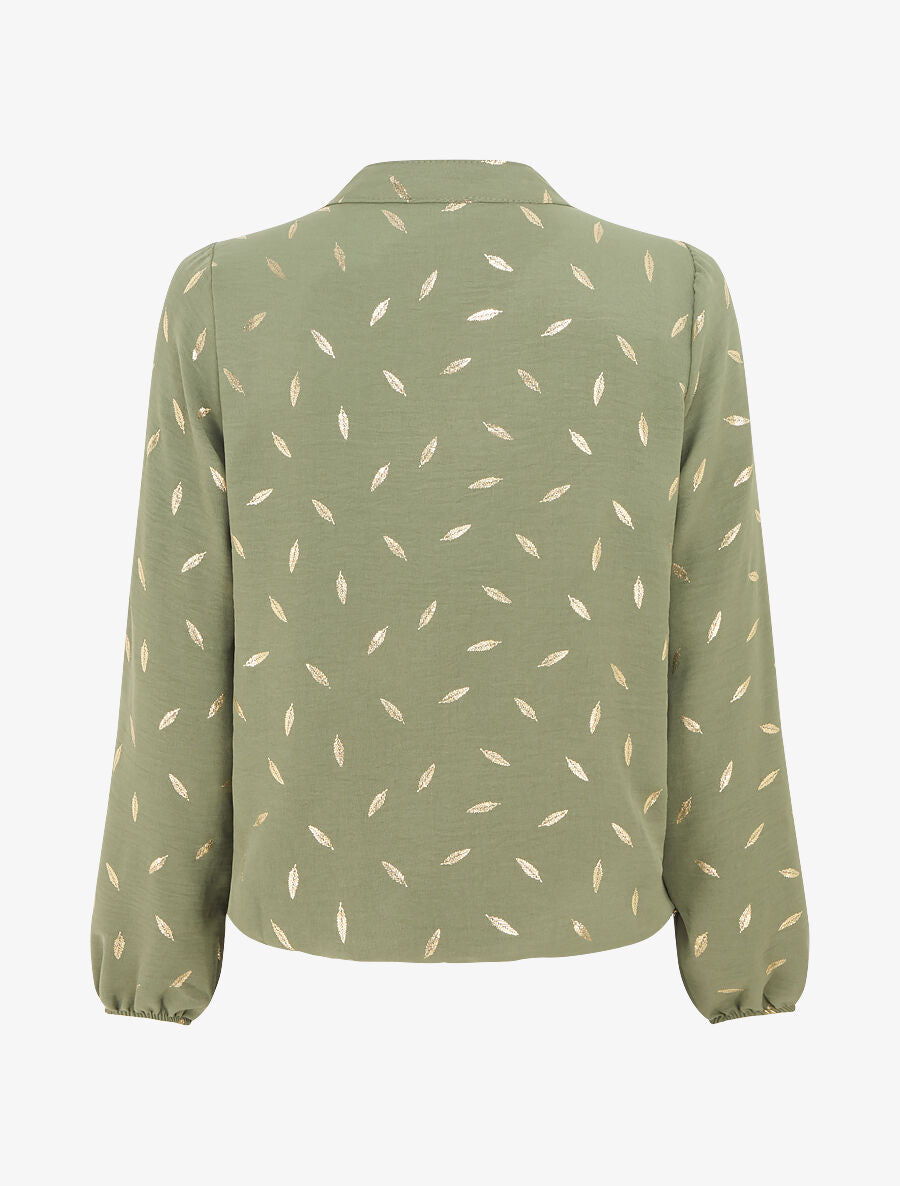 Blouse unie flocage plumes irisées - Kaki - 2