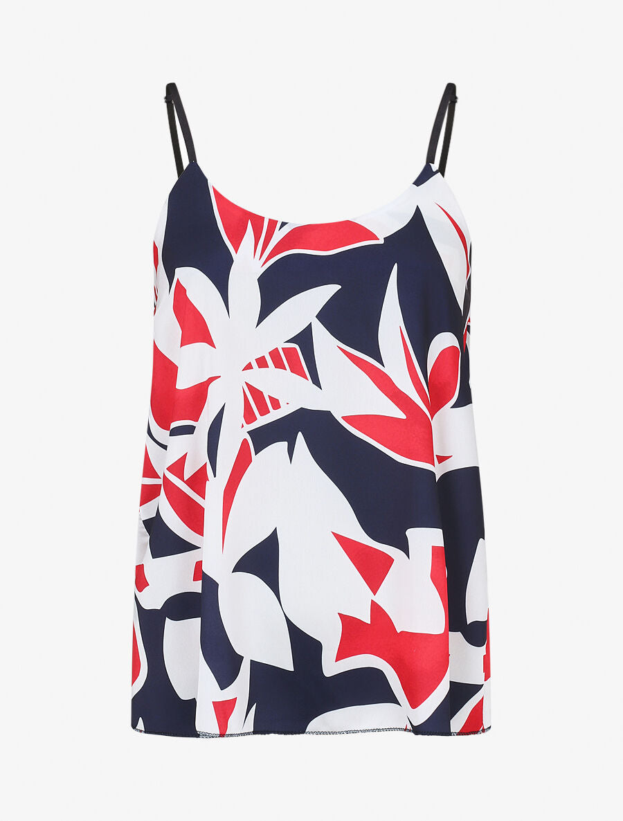 Caraco satiné imprimé floral - Marine - 1