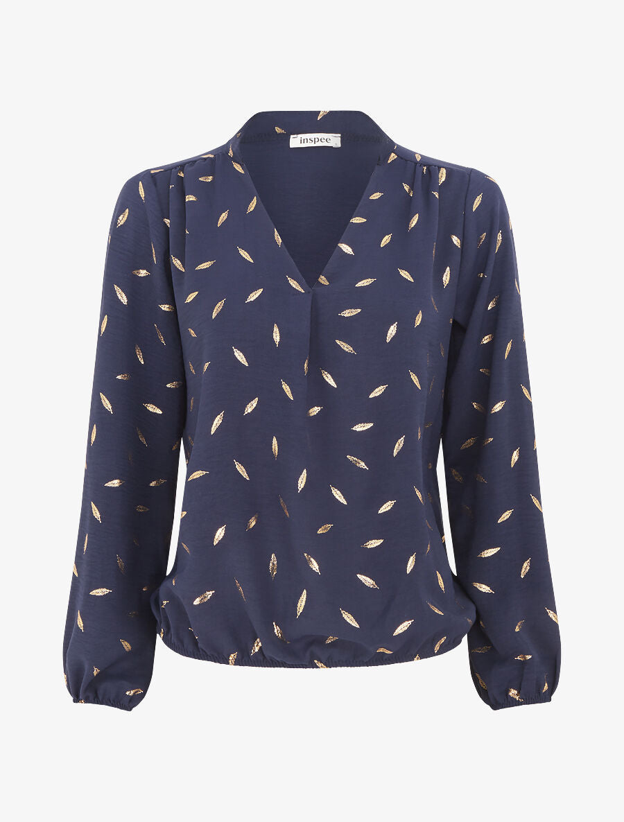 Blouse unie flocage plumes irisées - Marine - 5
