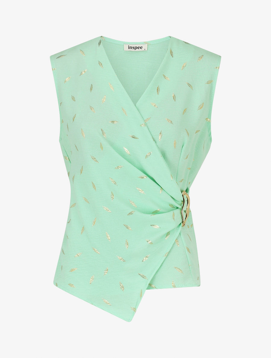 Top droit sans manches flocage plumes irisées - Vert d&