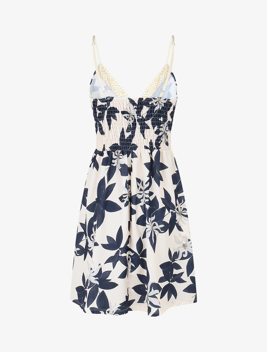 Robe à dos élastiqué imprimé fleurs - Marine - 2