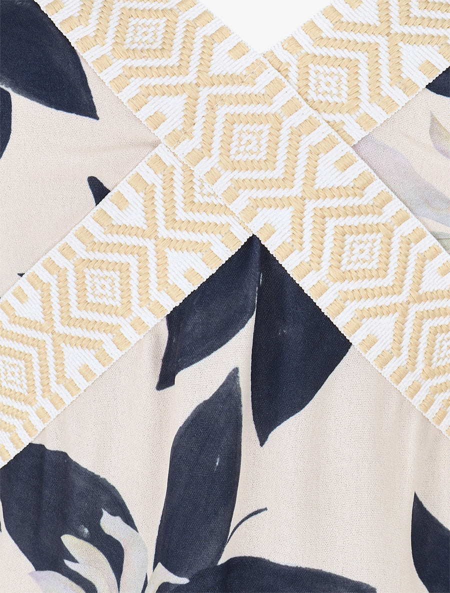 Robe à dos élastiqué imprimé fleurs - Marine - 3