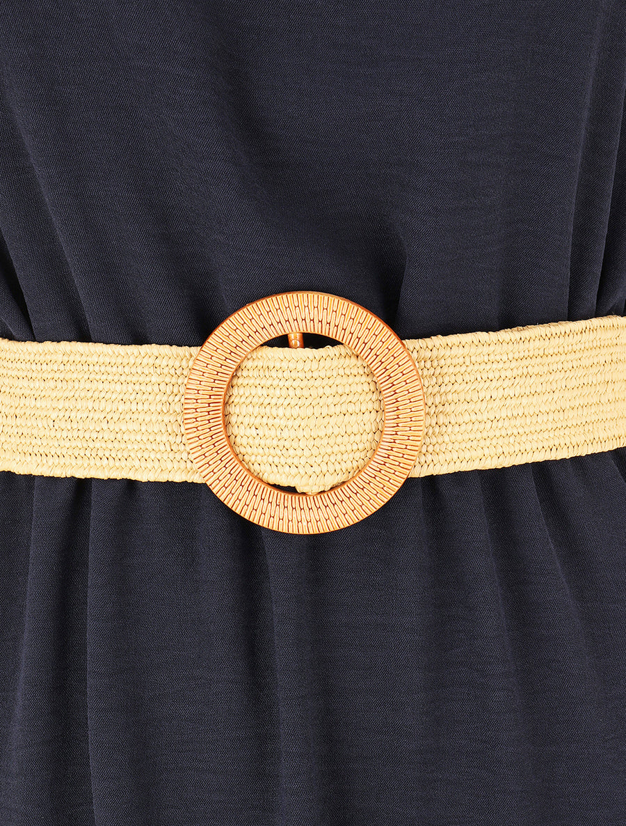 Robe unie à col américain - Marine - 3