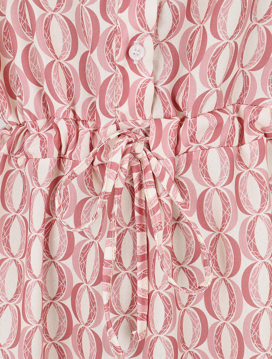 Robe mi-longue cintrée imprimé graphique - Rose - 3