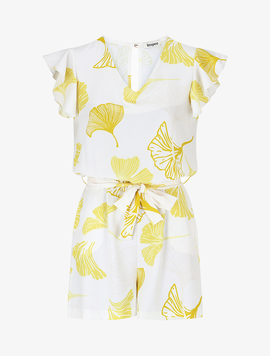 Combishort imprimé éventails à manches volantées - Jaune - 1
