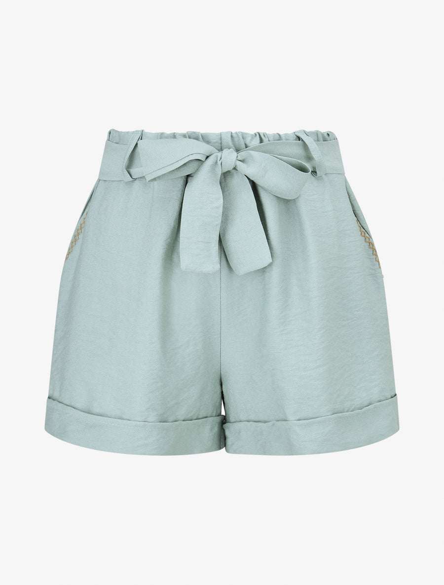 Short uni à revers - Vert menthe - 1