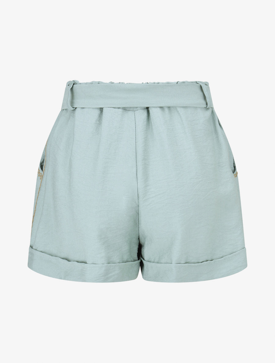 Short uni à revers - Vert menthe - 2