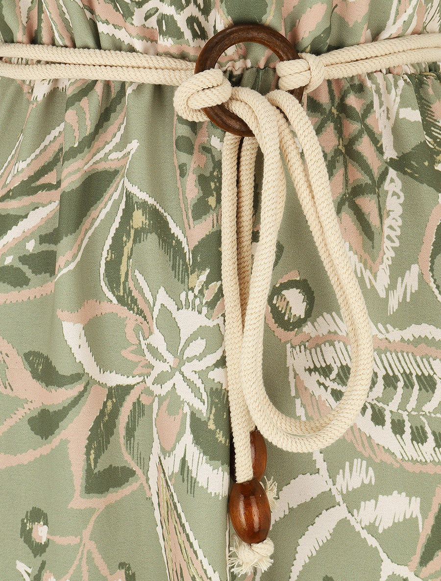 Robe longue imprimé fleurs tropicales à bretelles en corde - Vert olive - 3