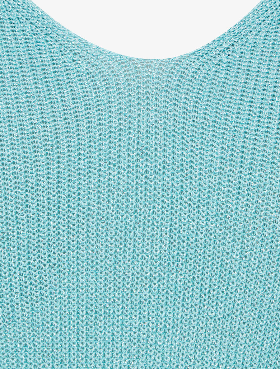 Débardeur uni en maille irisée à col V - Bleu turquoise - 3